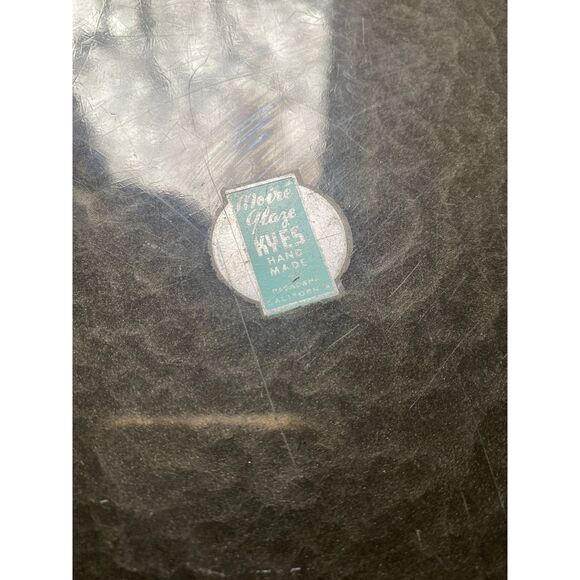 Vintage Enameled Metal Round Tray MOIRE GLAZE KYES MCM U.S.A. Pasadena CA grey - Picture 5 of 7